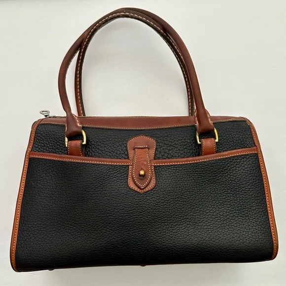 Dooney & Bourke All Weather Leather Black and Brown Leather Satchel Handbag - Picture 2 of 12
